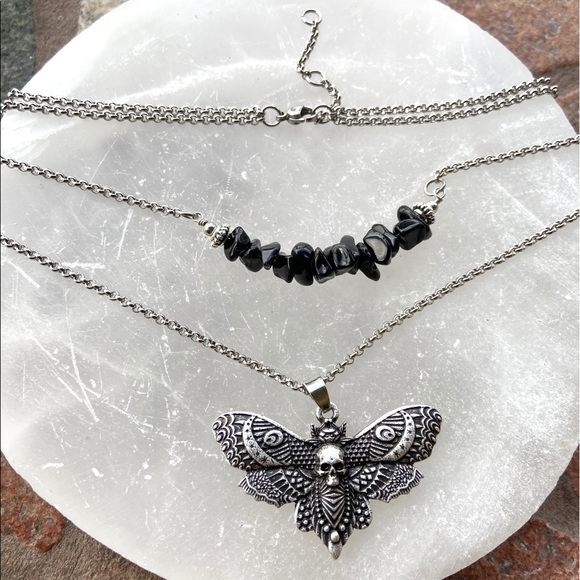 Double layer moth skull moon charm & gems of your choice goth boho - Picture 15 of 16